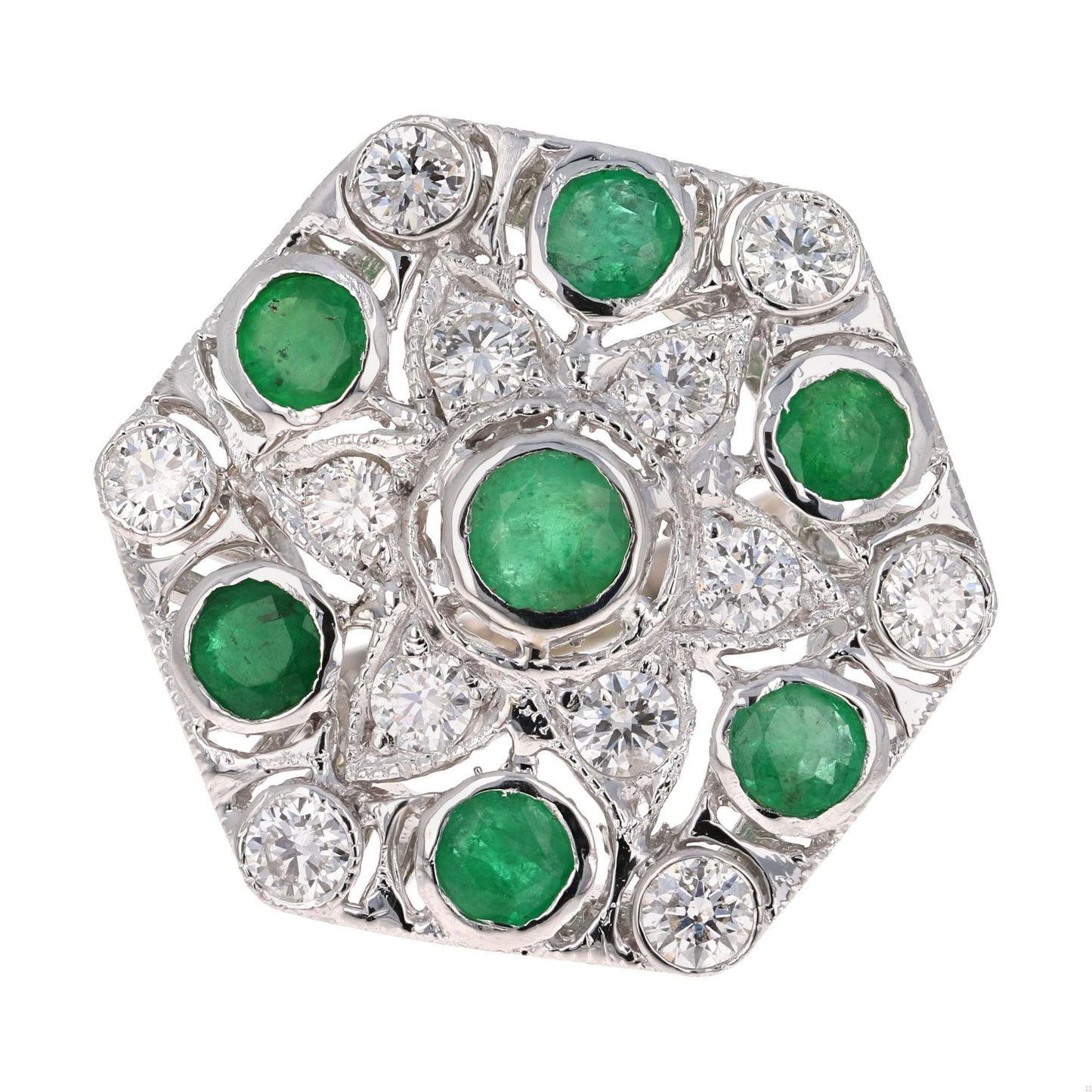 3.43 Carat Emerald Diamond 14 Karat White Gold Cocktail Ring