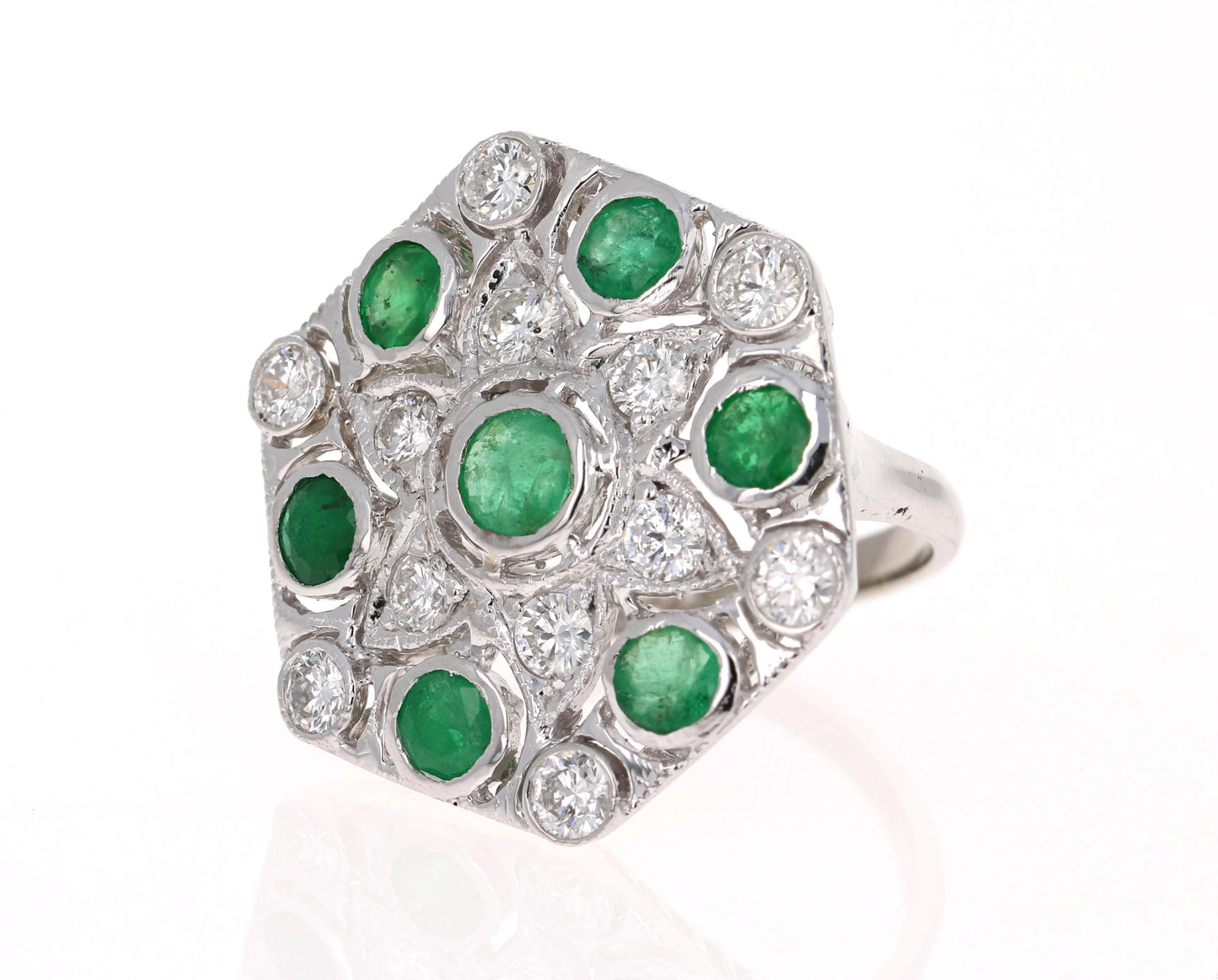 3.43 Carat Emerald Diamond 14 Karat White Gold Cocktail Ring