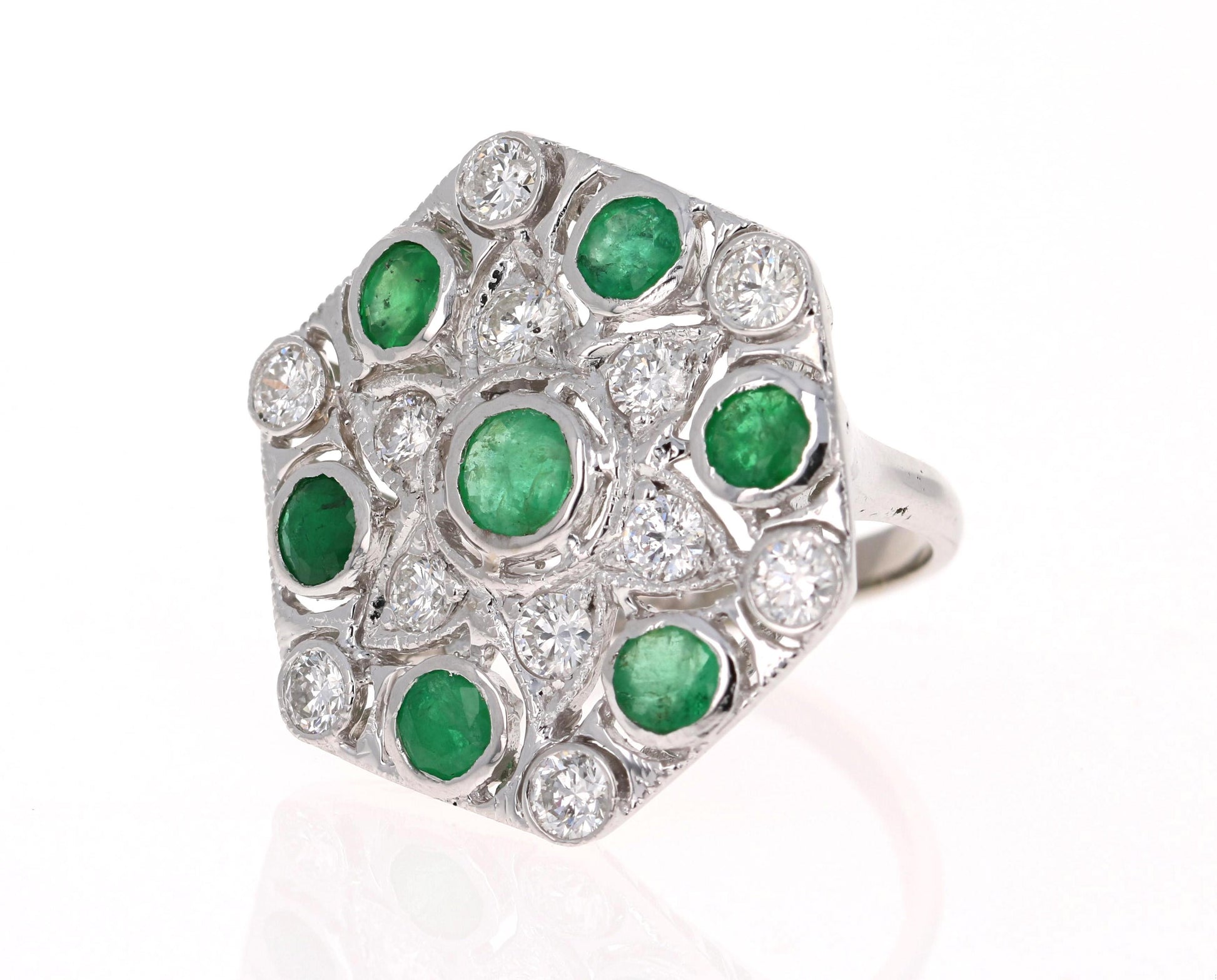 3.43 Carat Emerald Diamond 14 Karat White Gold Cocktail Ring