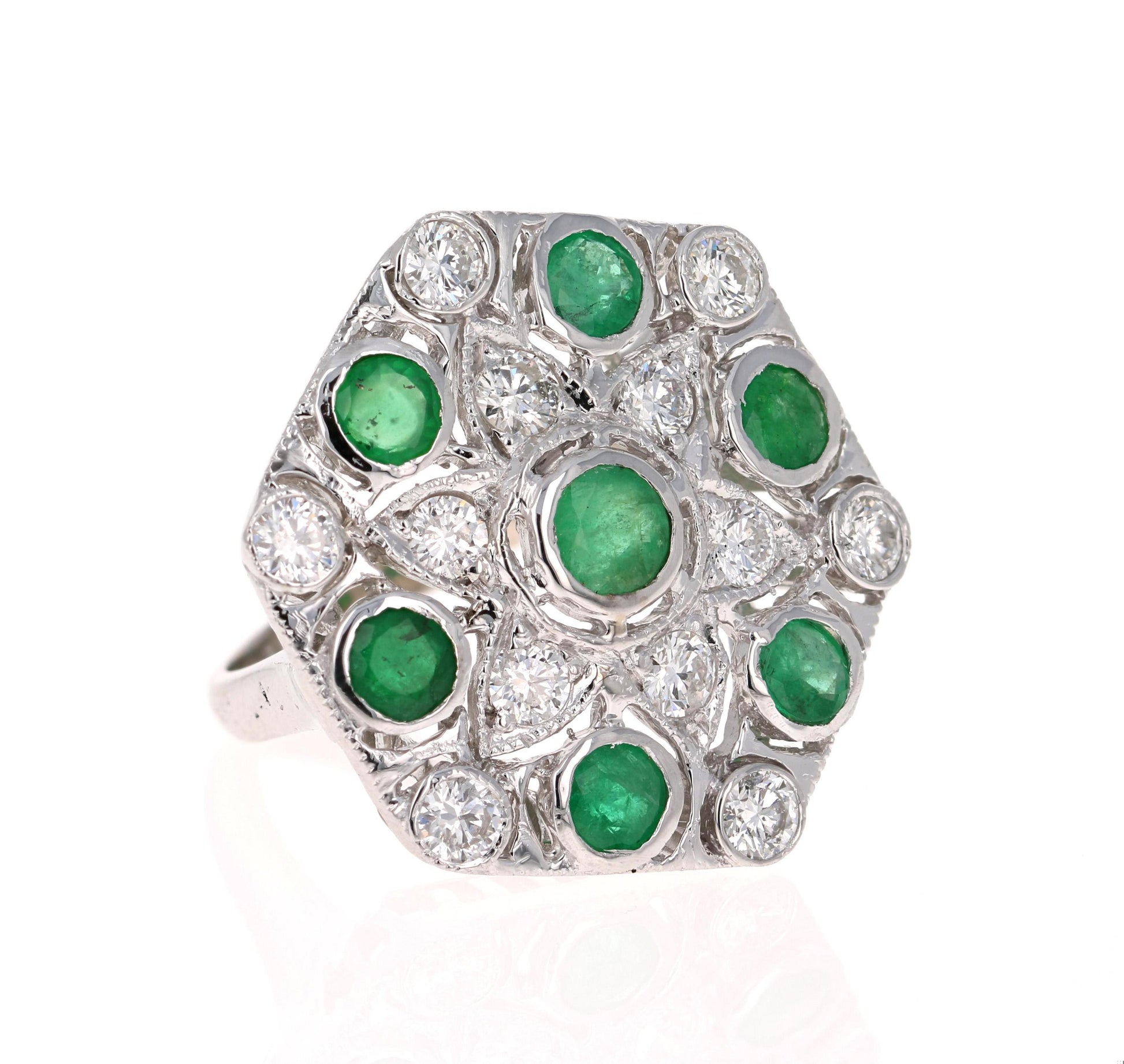 3.43 Carat Emerald Diamond 14 Karat White Gold Cocktail Ring