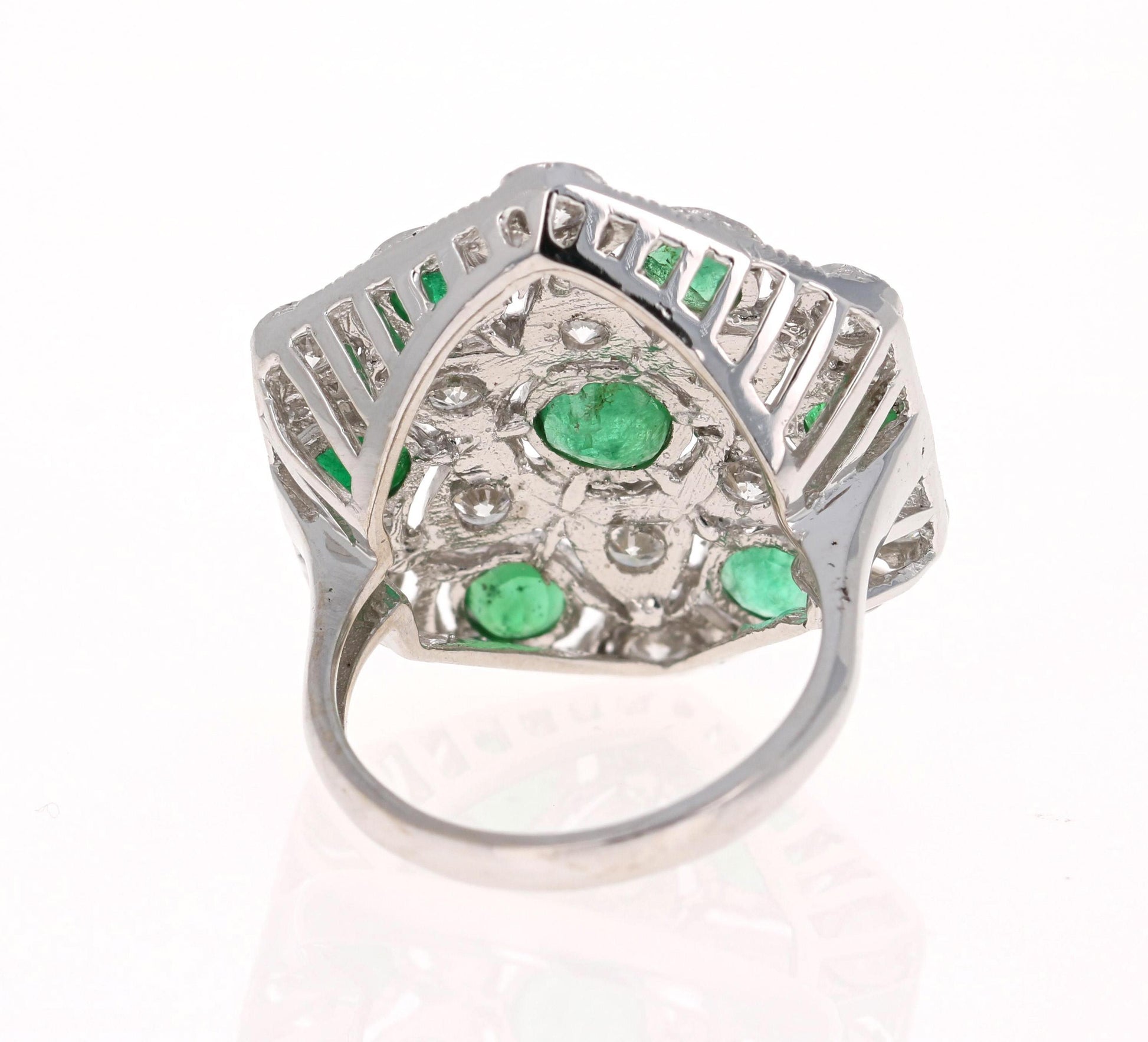 3.43 Carat Emerald Diamond 14 Karat White Gold Cocktail Ring