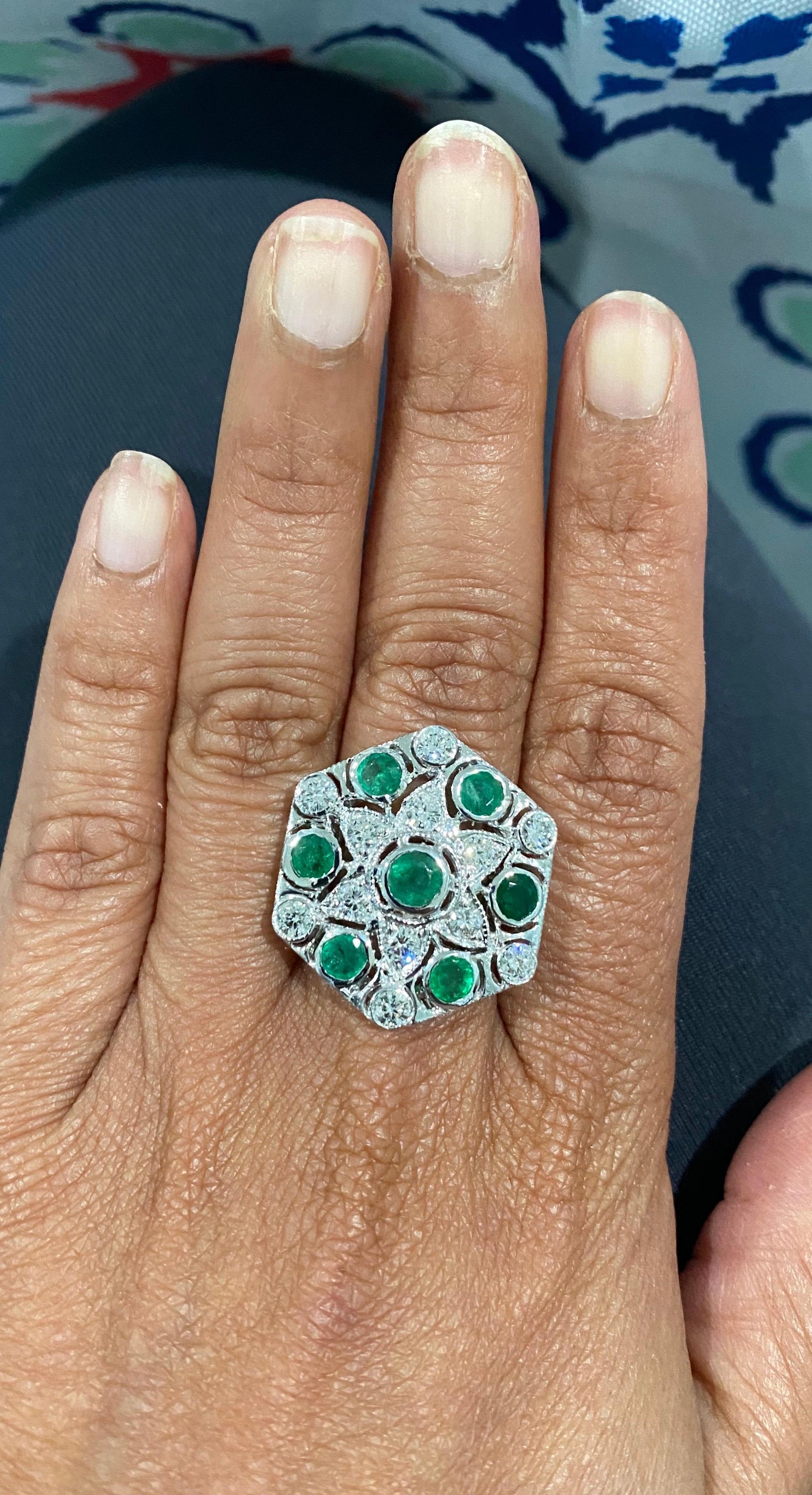 3.43 Carat Emerald Diamond 14 Karat White Gold Cocktail Ring