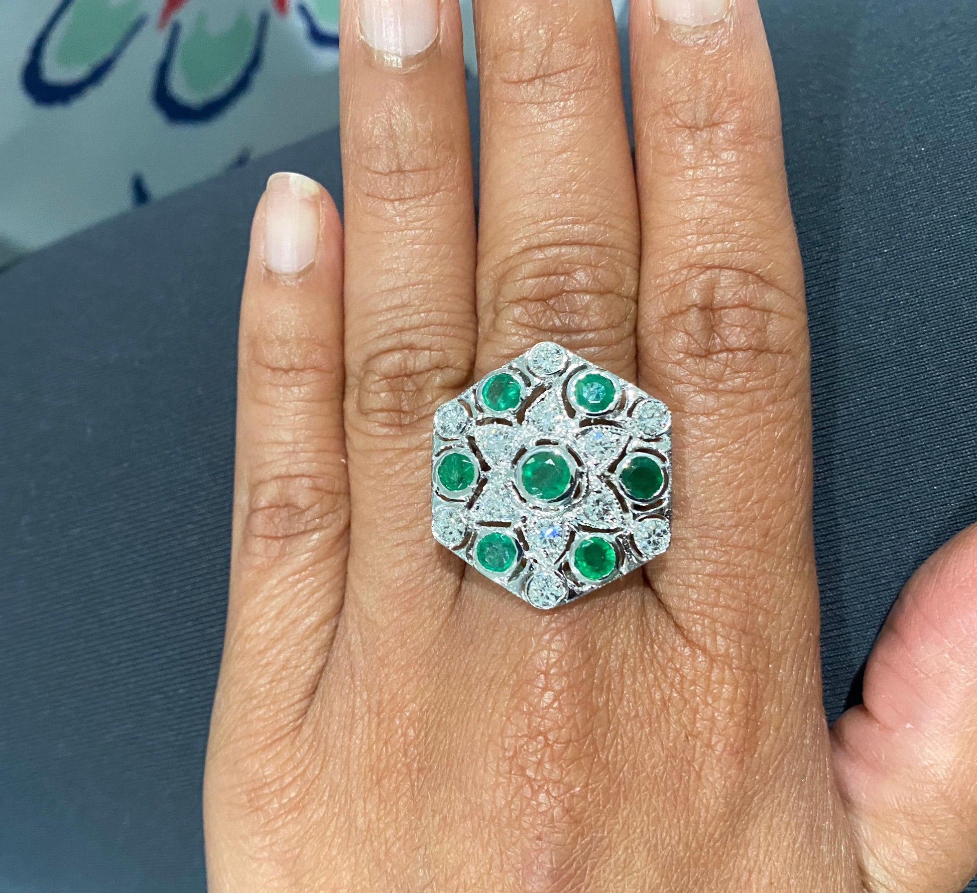 3.43 Carat Emerald Diamond 14 Karat White Gold Cocktail Ring