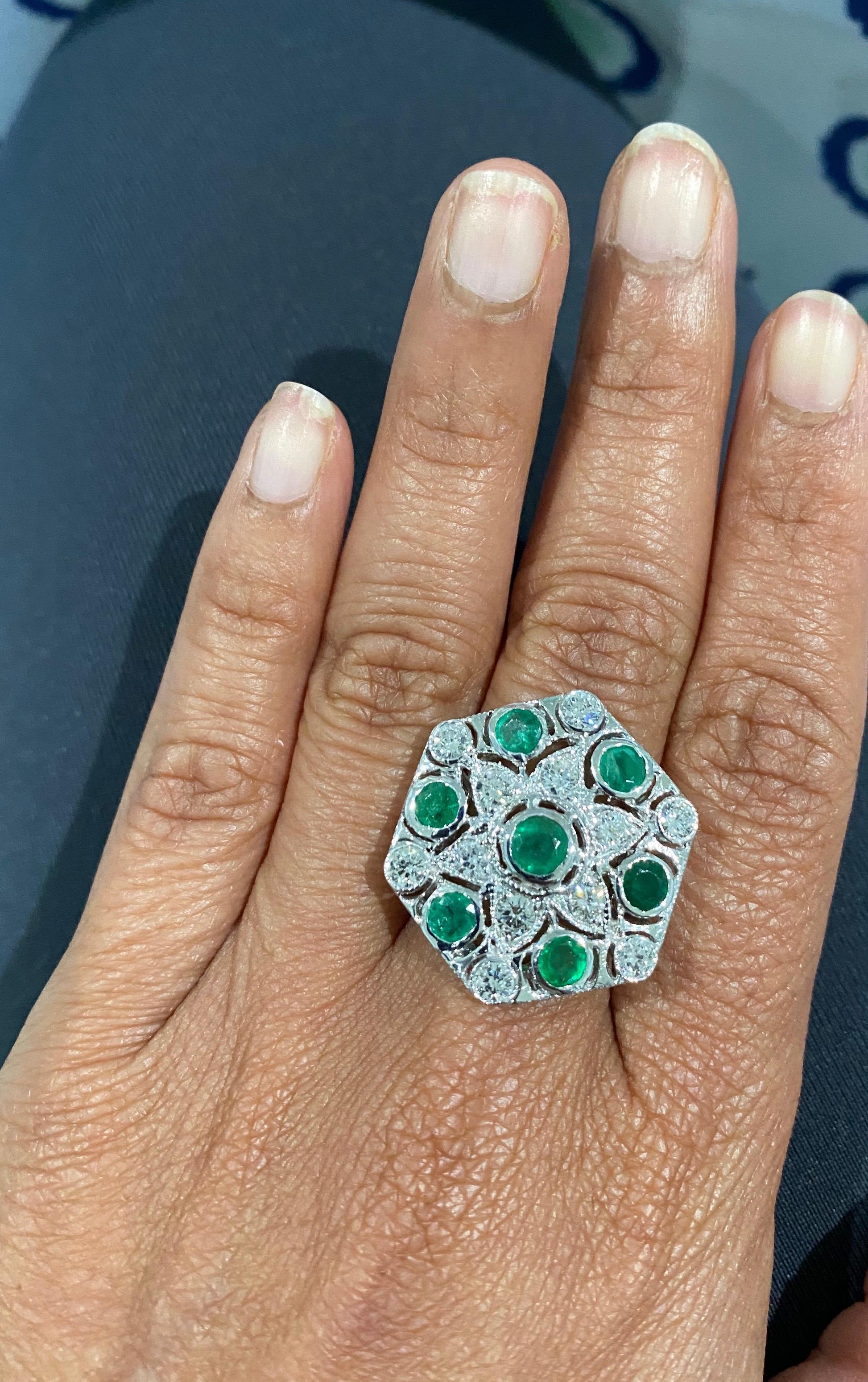 3.43 Carat Emerald Diamond 14 Karat White Gold Cocktail Ring