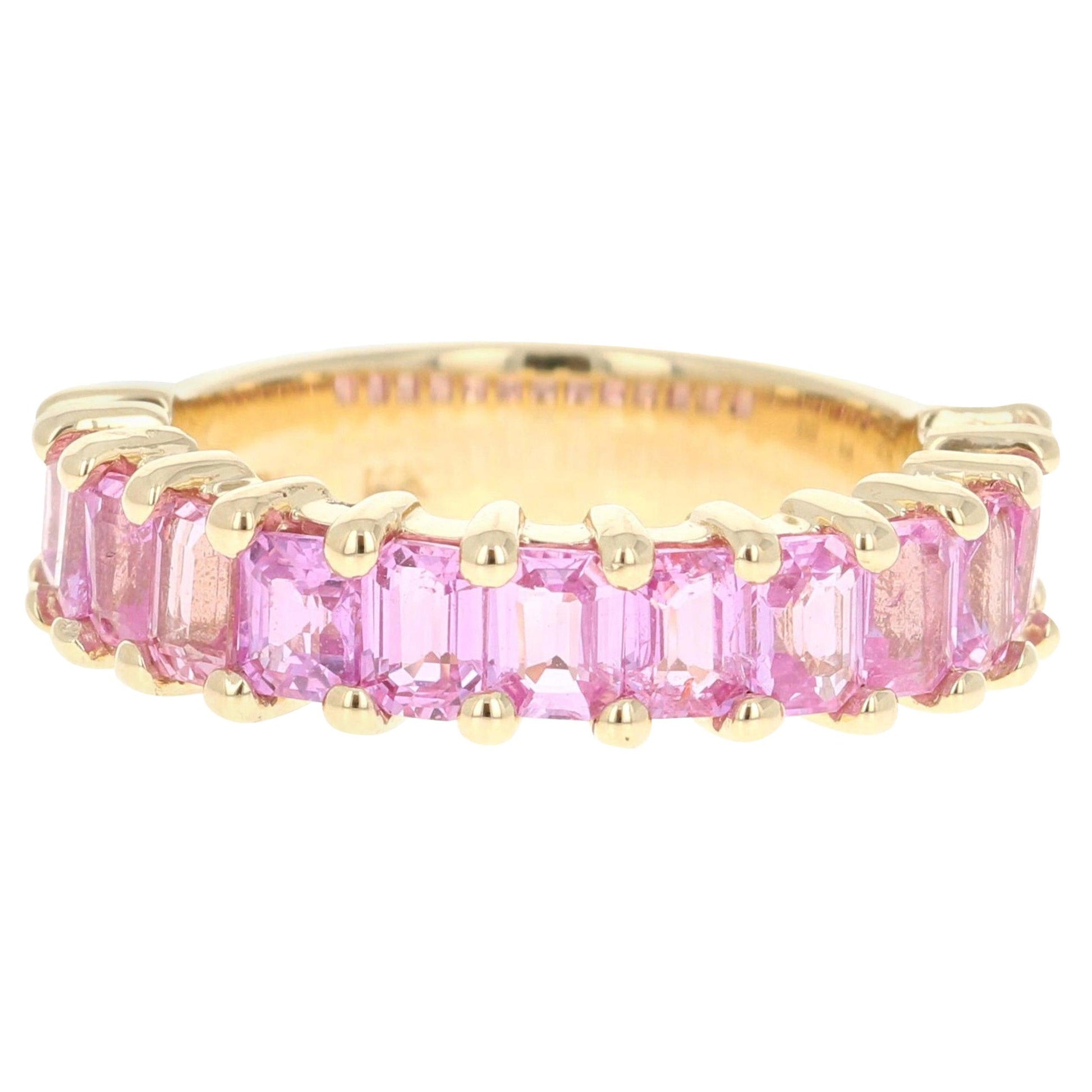 3.45 Carat Pink Sapphire Yellow Gold Ladies Band