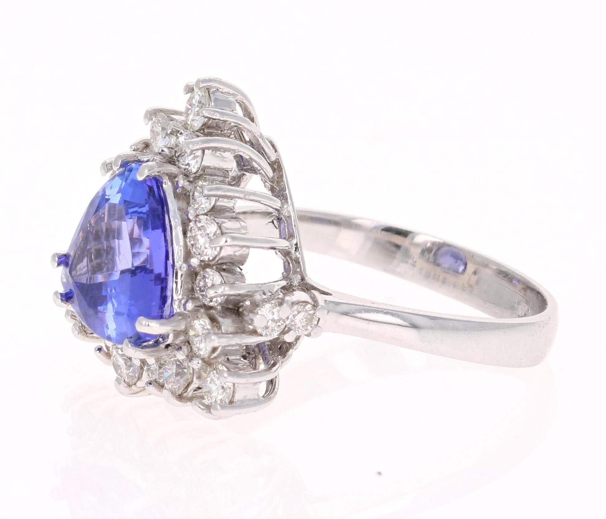 3.45 Carat Trillion Cut Tanzanite Diamond Cocktail Ring 14 Karat White Gold
