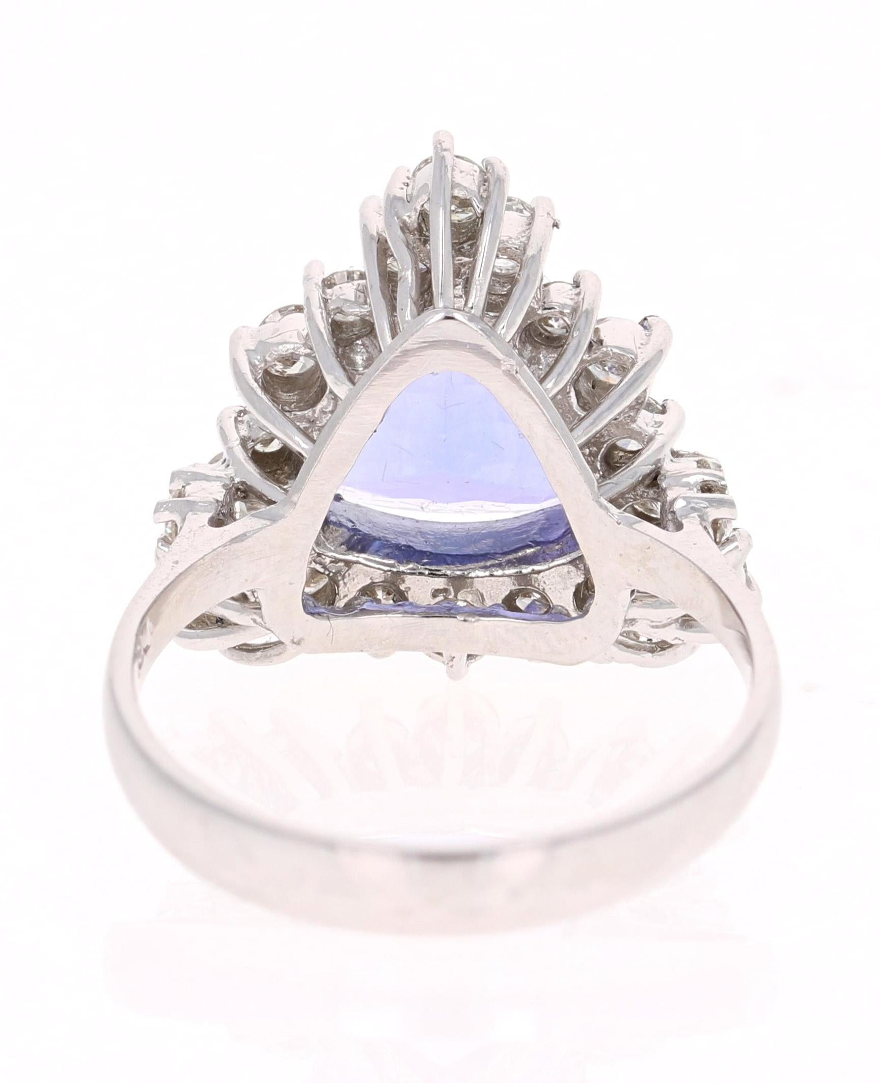 3.45 Carat Trillion Cut Tanzanite Diamond Cocktail Ring 14 Karat White Gold