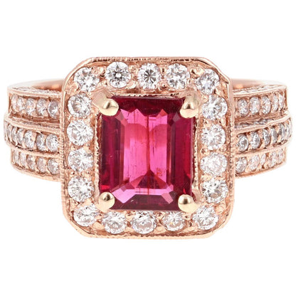 3.46 Carat Tourmaline Diamond 14 Karat Rose Gold Ring