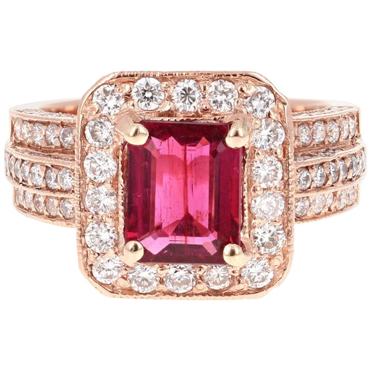 3.46 Carat Tourmaline Diamond 14 Karat Rose Gold Ring