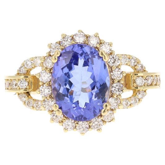 3.47 Carat Tanzanite Diamond 18 Karat Yellow Gold Ring