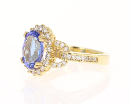3.47 Carat Tanzanite Diamond 18 Karat Yellow Gold Ring