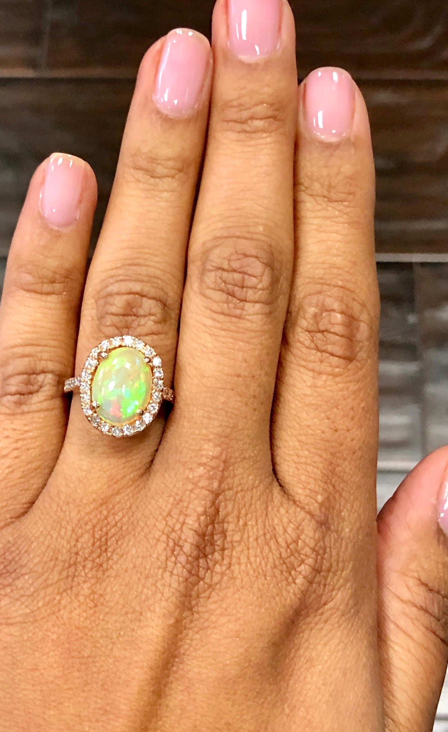 3.51 Carat Opal Diamond 14 Karat Rose Gold Ring