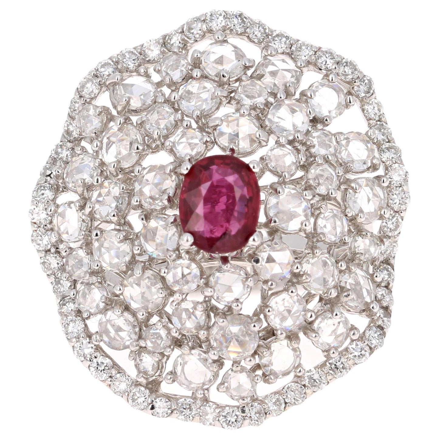 3.61 Carat Ruby Rose Cut Diamond 14 Karat White Gold Cocktail Ring