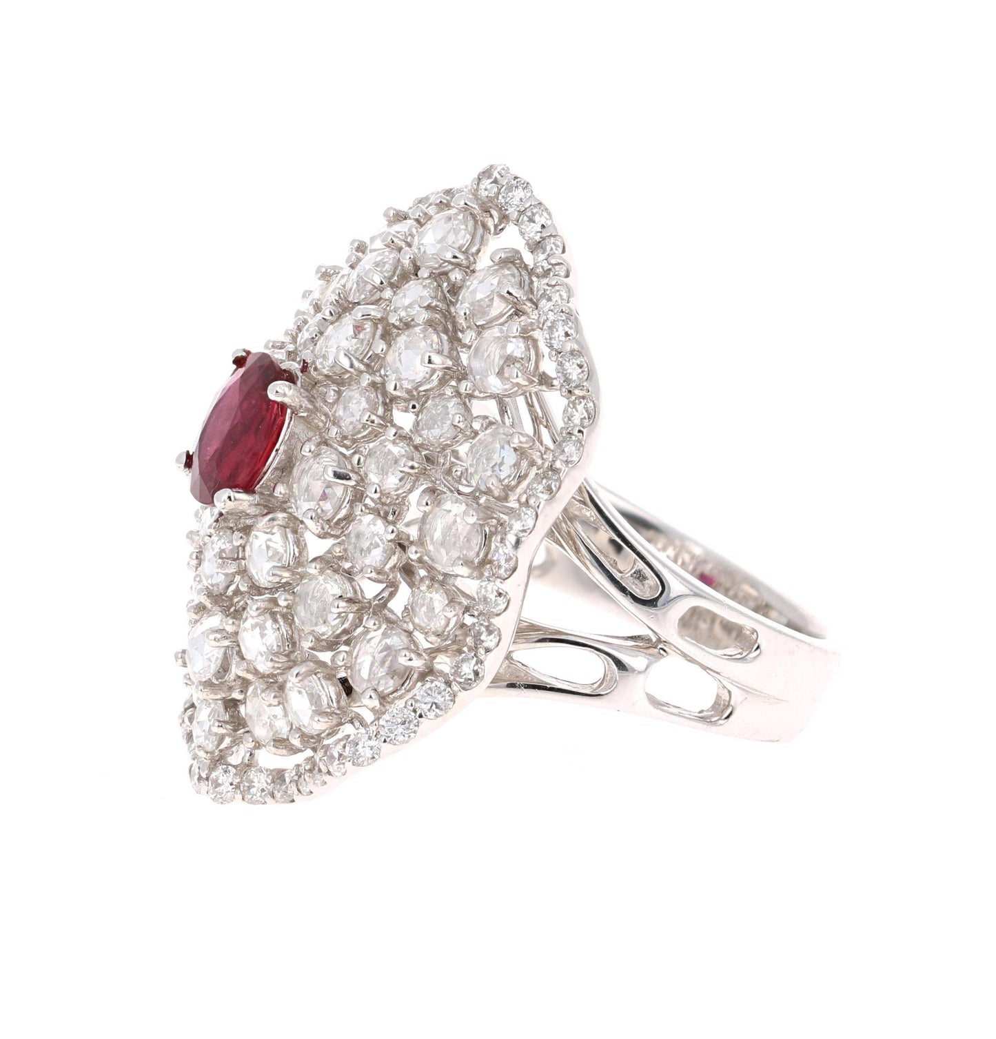 3.61 Carat Ruby Rose Cut Diamond 14 Karat White Gold Cocktail Ring