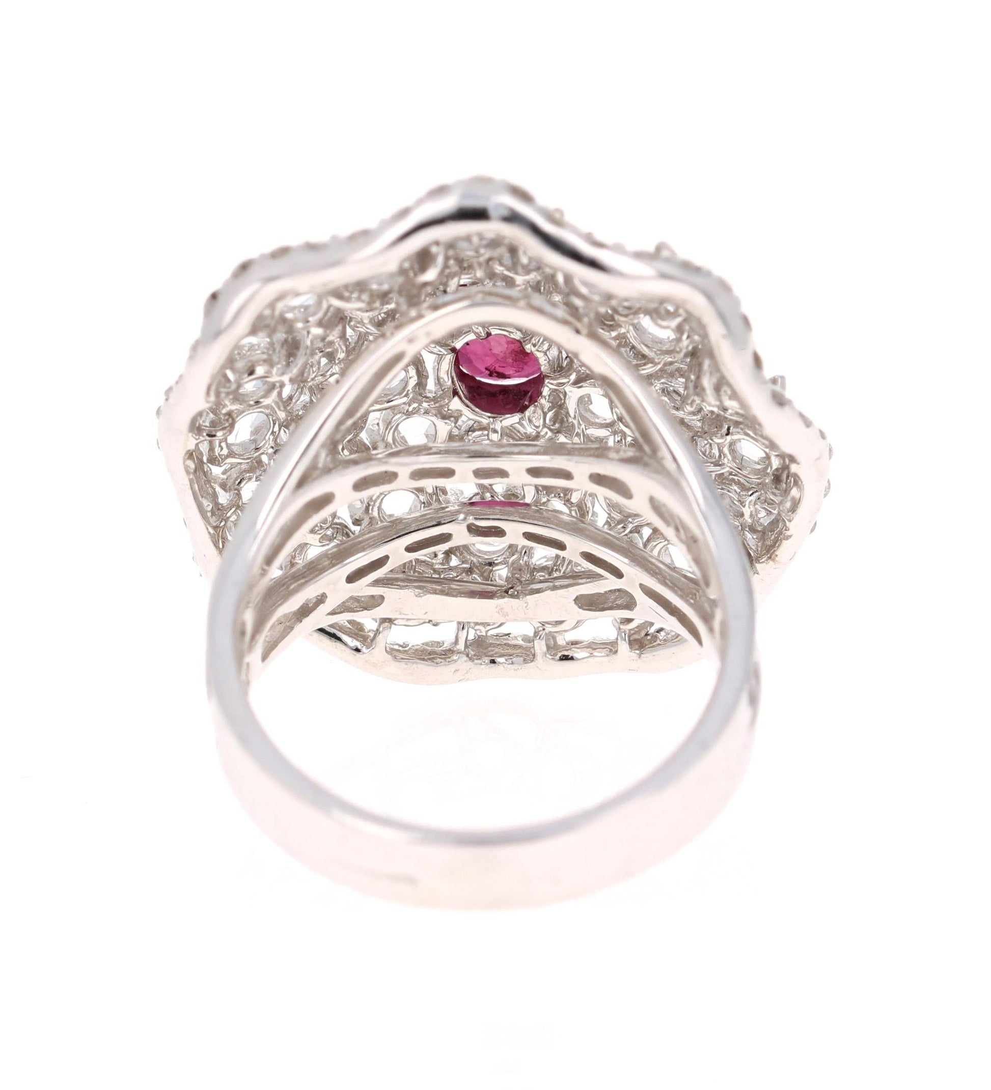 3.61 Carat Ruby Rose Cut Diamond 14 Karat White Gold Cocktail Ring
