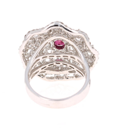 3.61 Carat Ruby Rose Cut Diamond 14 Karat White Gold Cocktail Ring