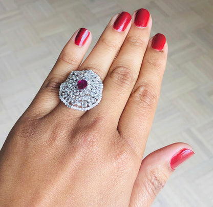 3.61 Carat Ruby Rose Cut Diamond 14 Karat White Gold Cocktail Ring
