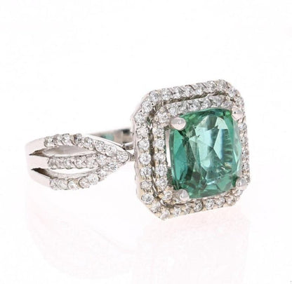 3.63 Carat Green Tourmaline Diamond White Gold Cocktail Ring