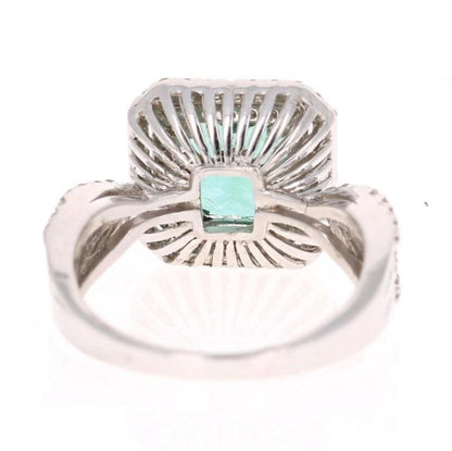 3.63 Carat Green Tourmaline Diamond White Gold Cocktail Ring