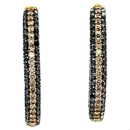 3.64 Carat Black Diamond Brown Diamond White Gold Hoops