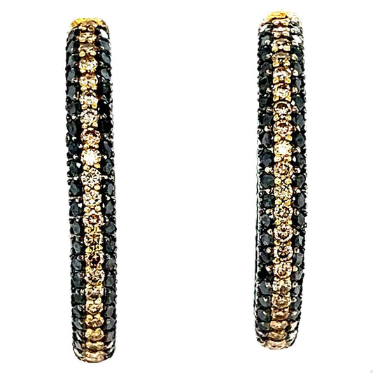 3.64 Carat Black Diamond Brown Diamond White Gold Hoops