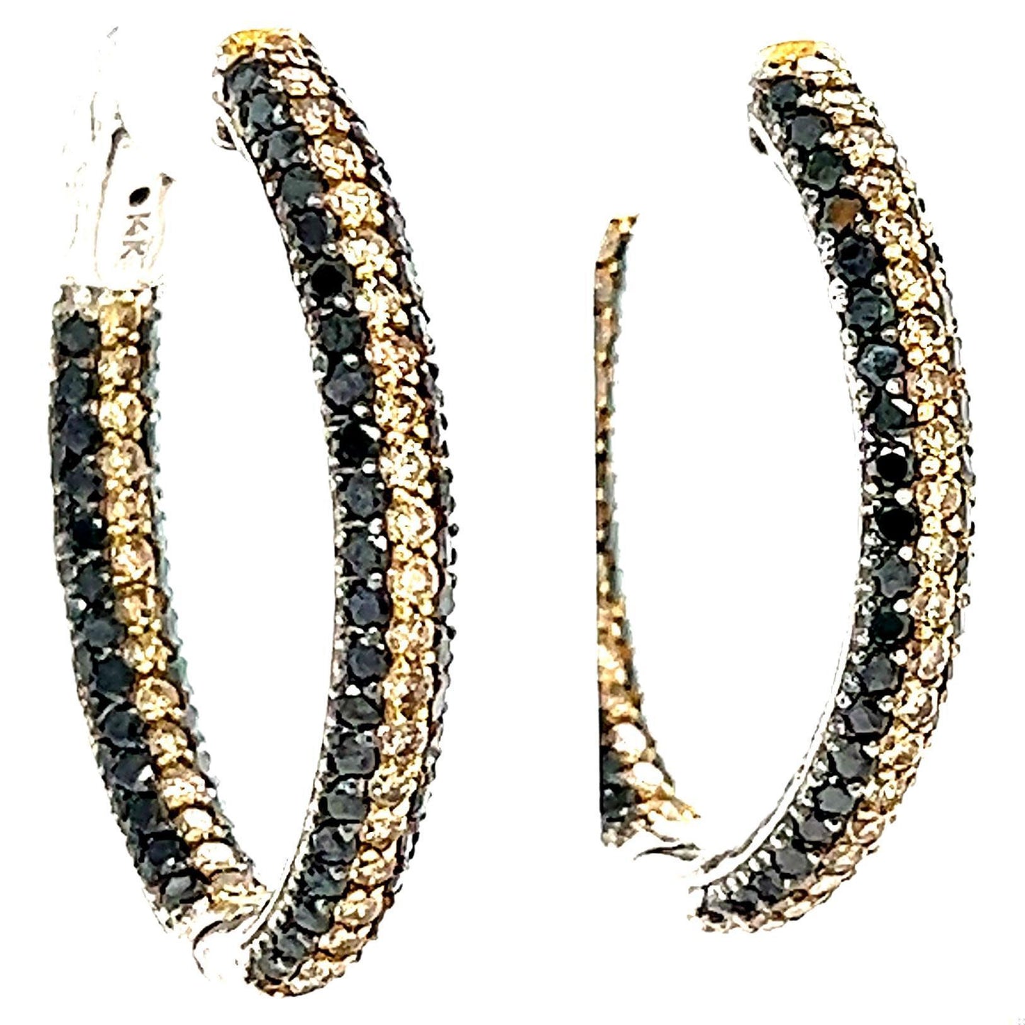3.64 Carat Black Diamond Brown Diamond White Gold Hoops