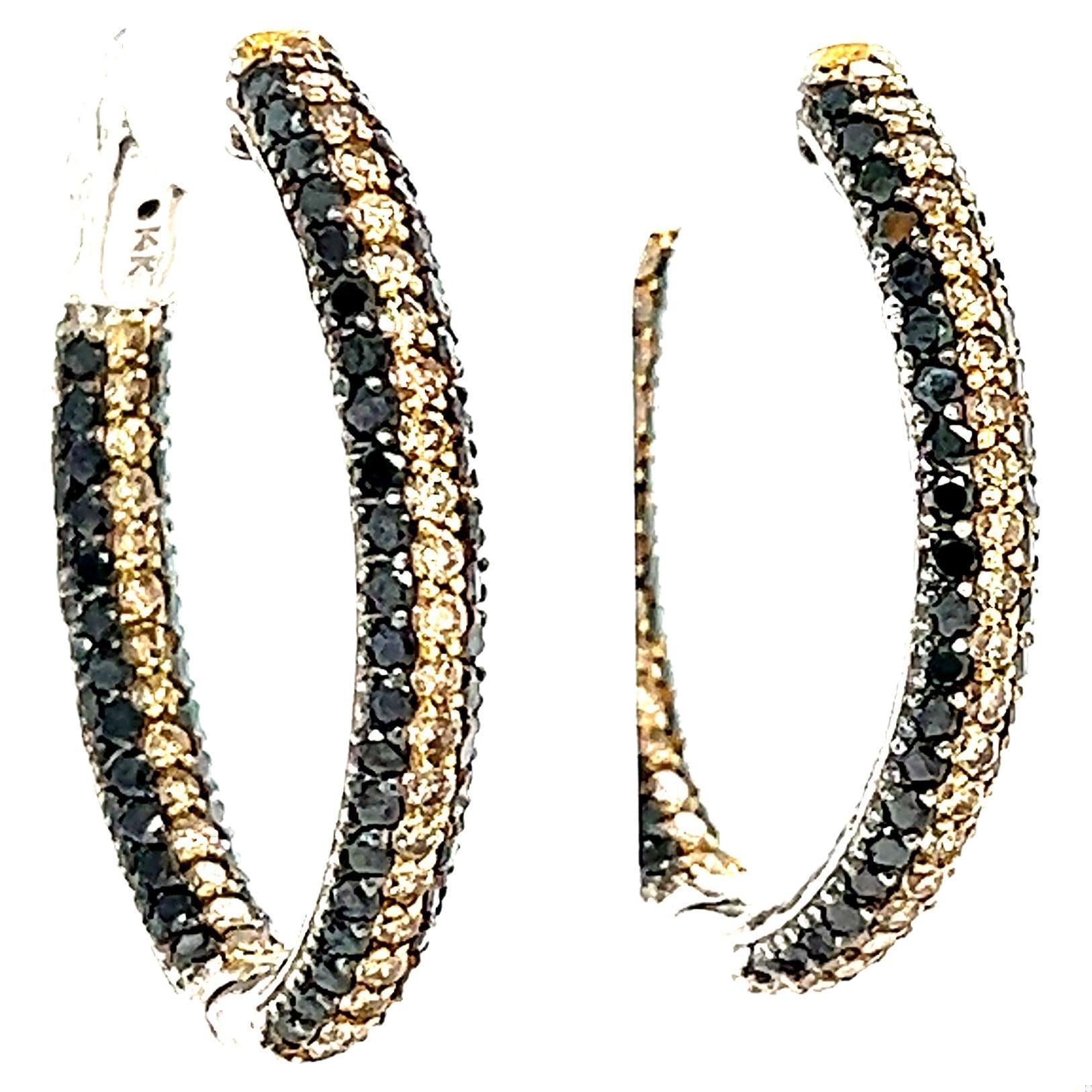 3.64 Carat Black Diamond Brown Diamond White Gold Hoops
