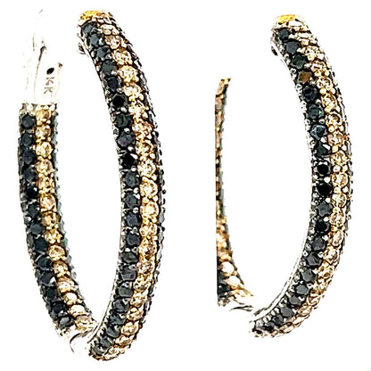 3.64 Carat Black Diamond Brown Diamond White Gold Hoops