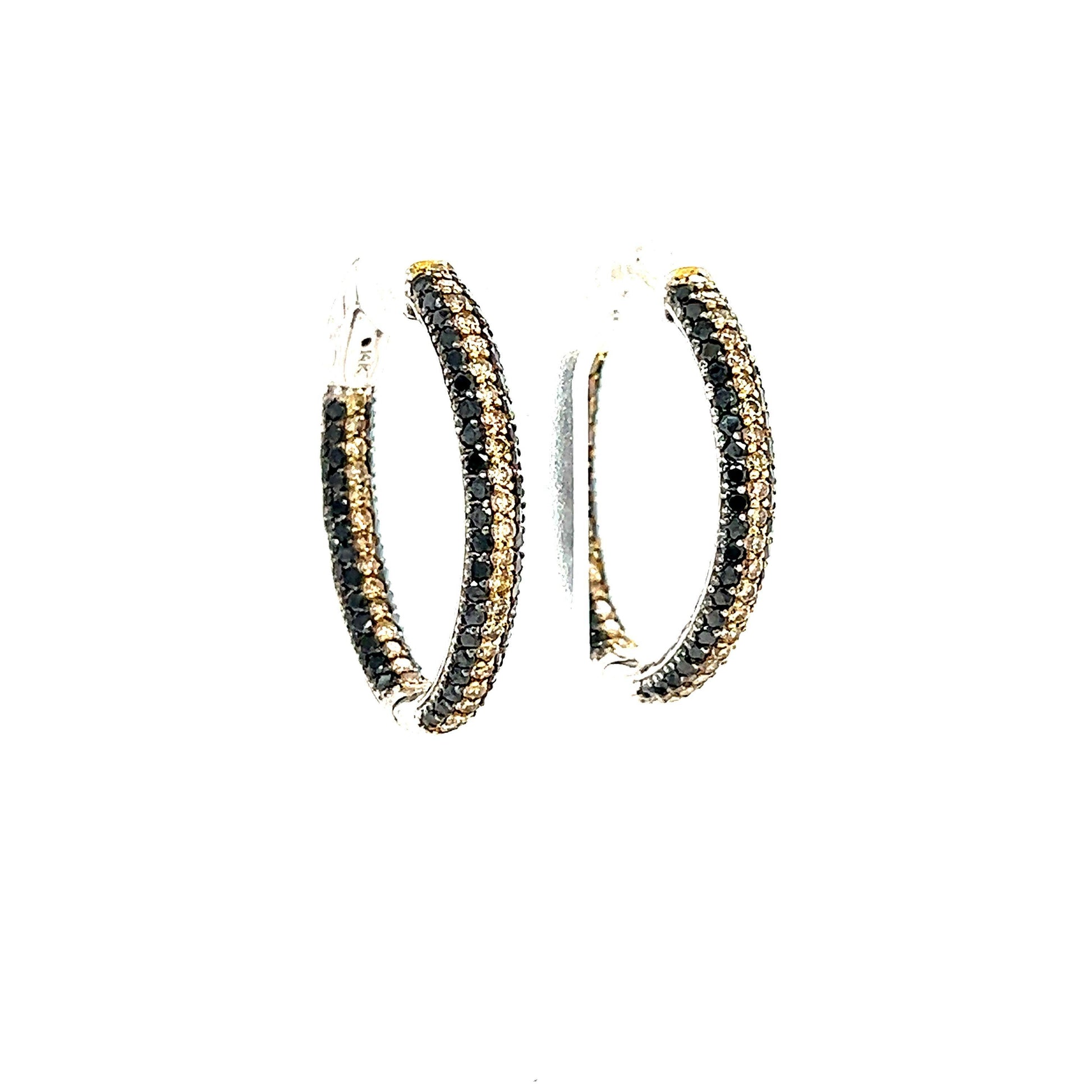 3.64 Carat Black Diamond Brown Diamond White Gold Hoops