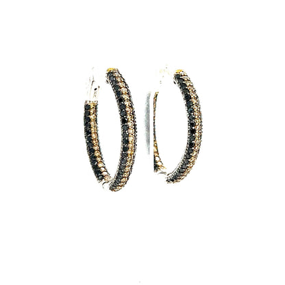 3.64 Carat Black Diamond Brown Diamond White Gold Hoops