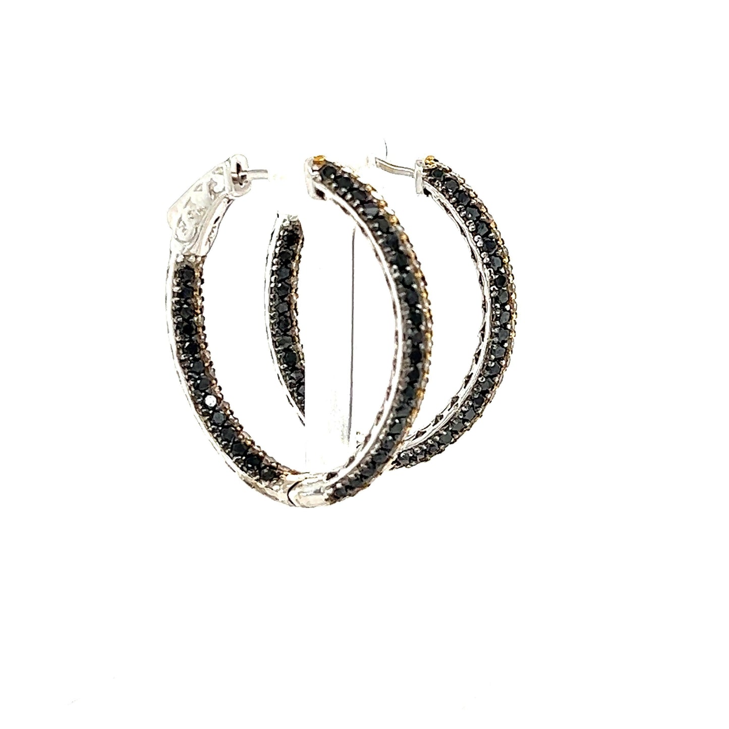 3.64 Carat Black Diamond Brown Diamond White Gold Hoops
