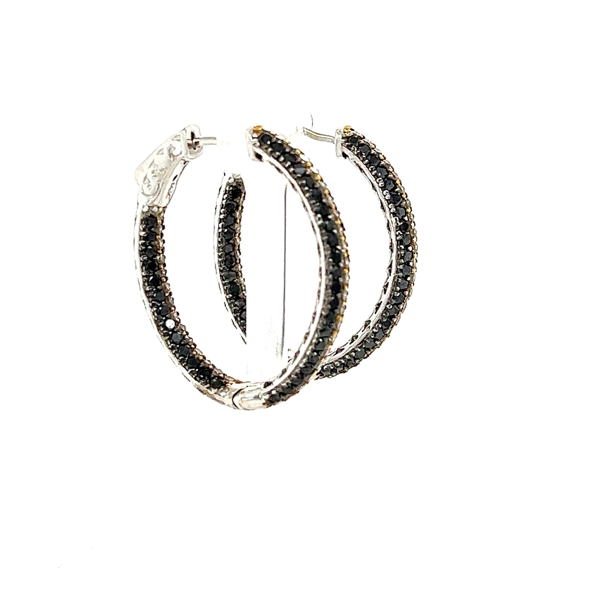 3.64 Carat Black Diamond Brown Diamond White Gold Hoops