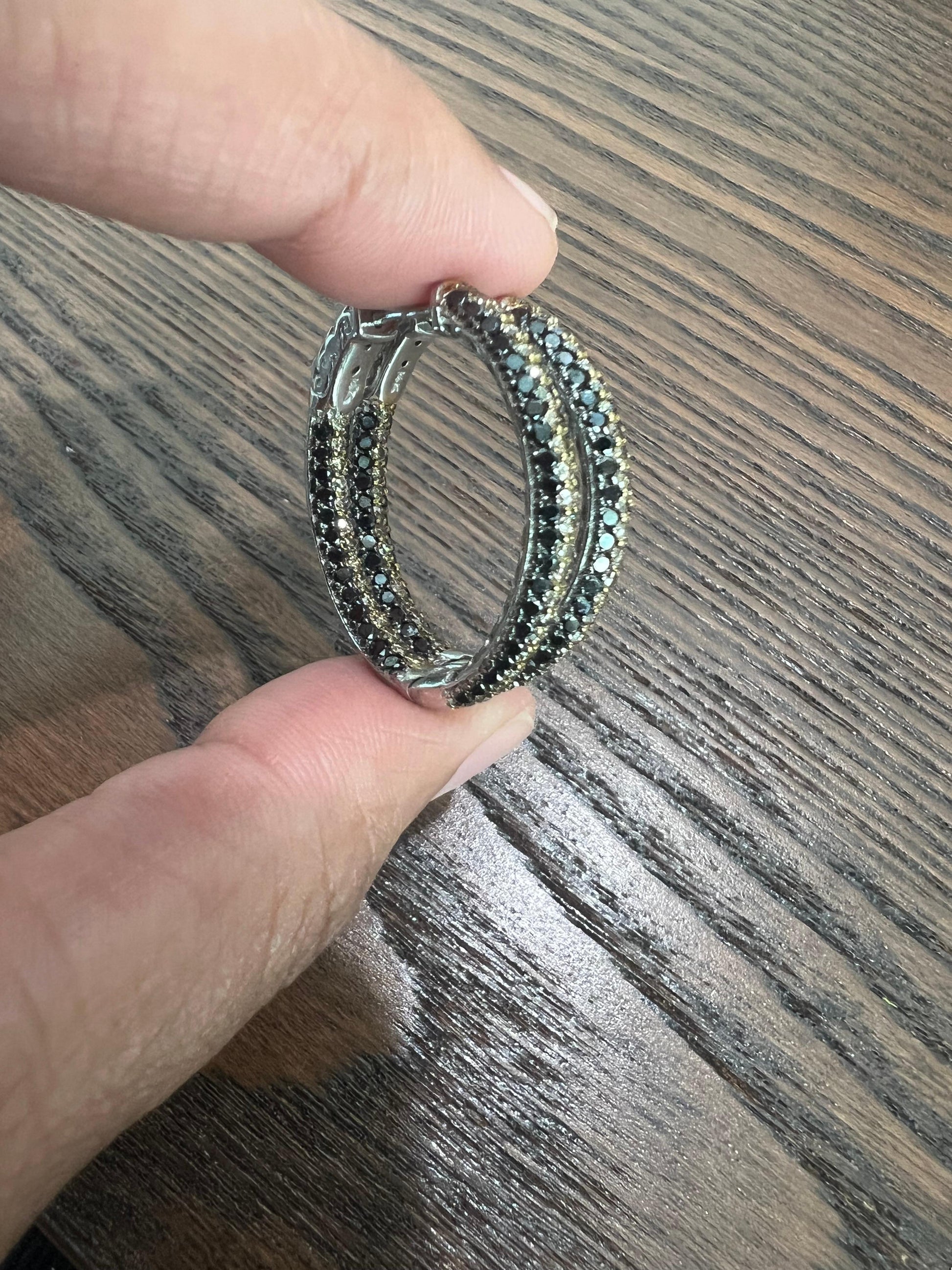 3.64 Carat Black Diamond Brown Diamond White Gold Hoops