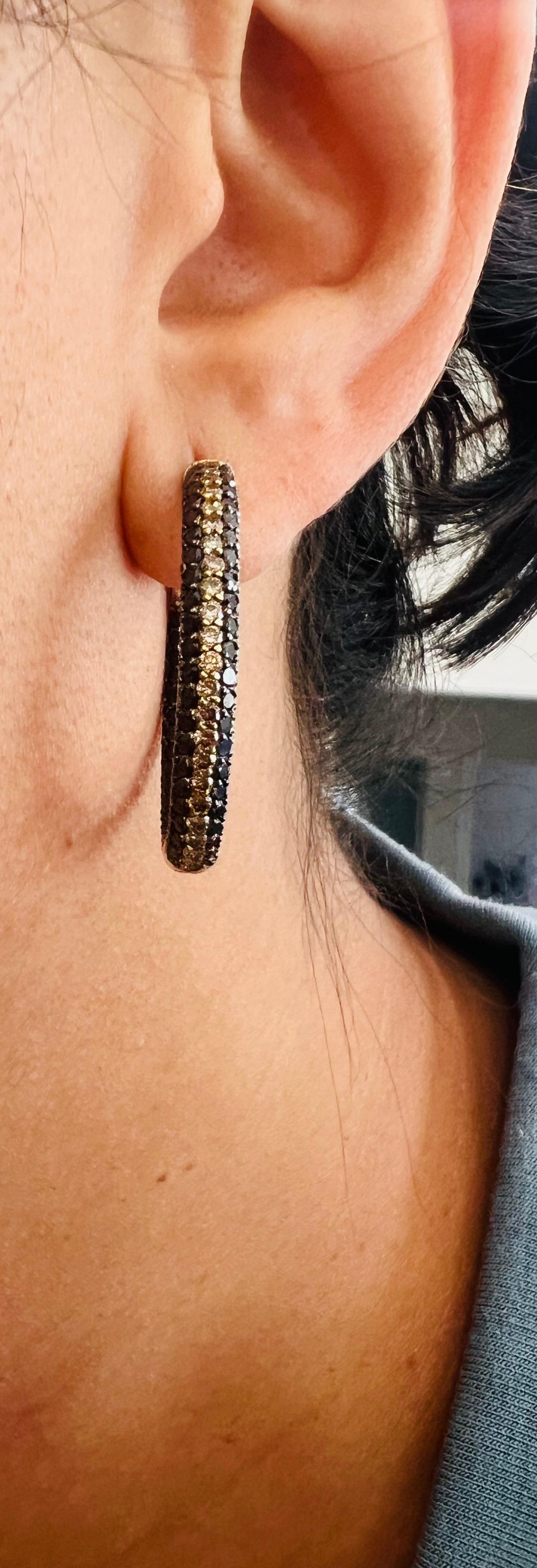 3.64 Carat Black Diamond Brown Diamond White Gold Hoops