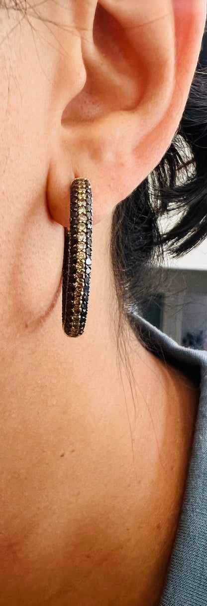 3.64 Carat Black Diamond Brown Diamond White Gold Hoops