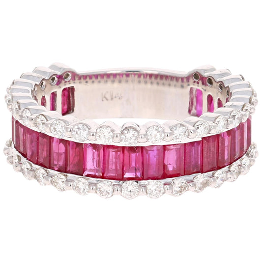 3.64 Carat Ruby Diamond 14 Karat White Gold Band