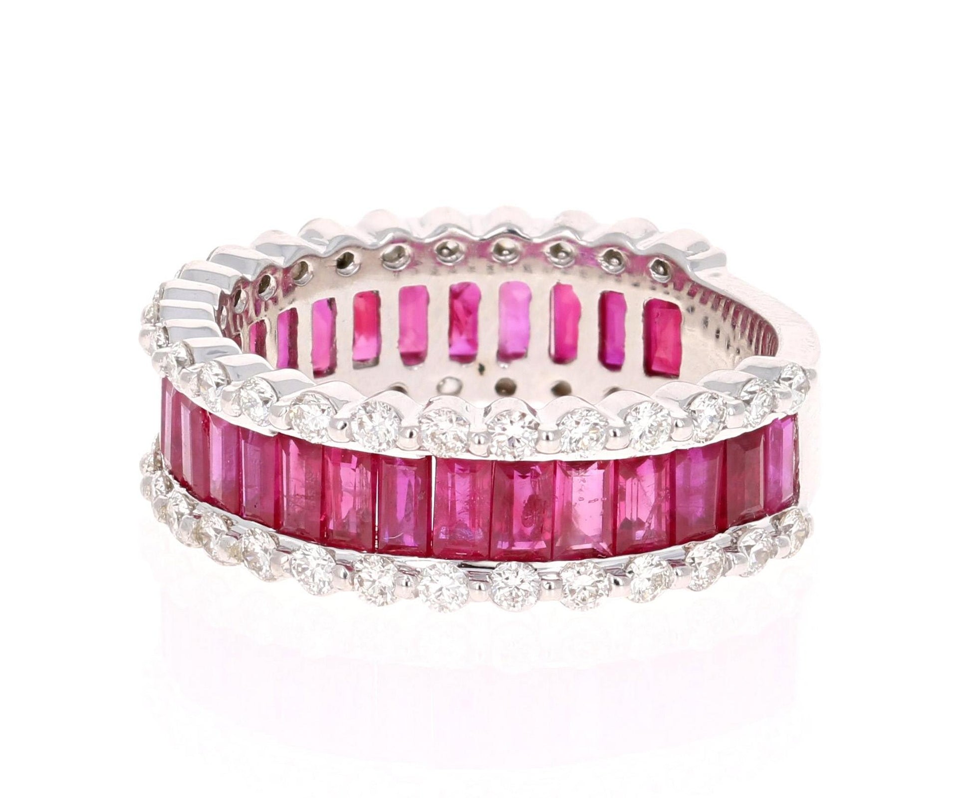 3.64 Carat Ruby Diamond 14 Karat White Gold Band