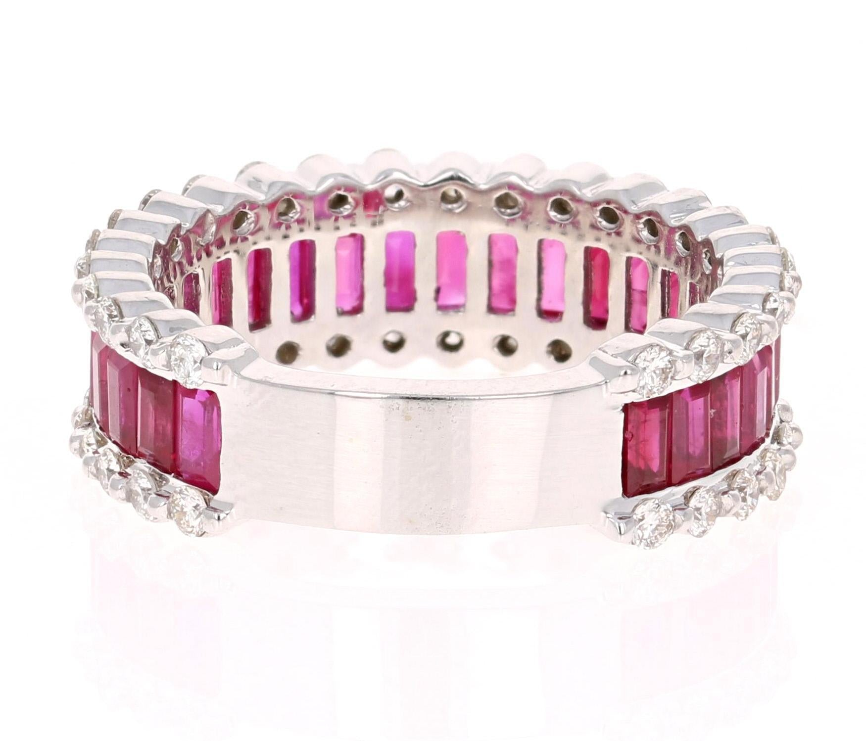 3.64 Carat Ruby Diamond 14 Karat White Gold Band