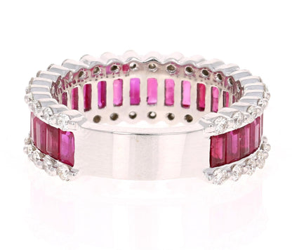 3.64 Carat Ruby Diamond 14 Karat White Gold Band