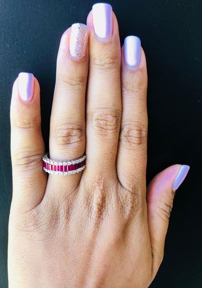 3.64 Carat Ruby Diamond 14 Karat White Gold Band