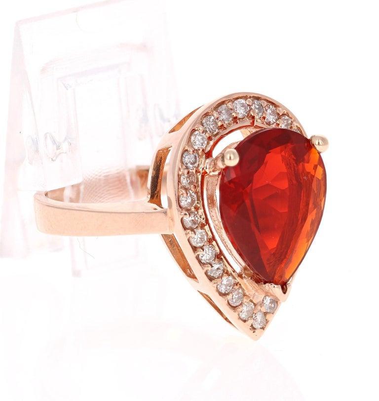 3.65 Carat Fire Opal Diamond 14 Karat Rose Gold Ring