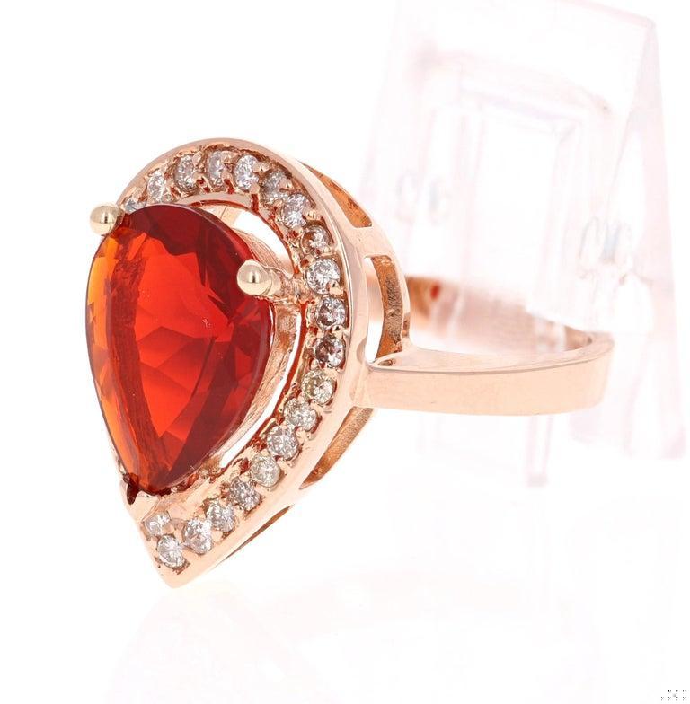 3.65 Carat Fire Opal Diamond 14 Karat Rose Gold Ring