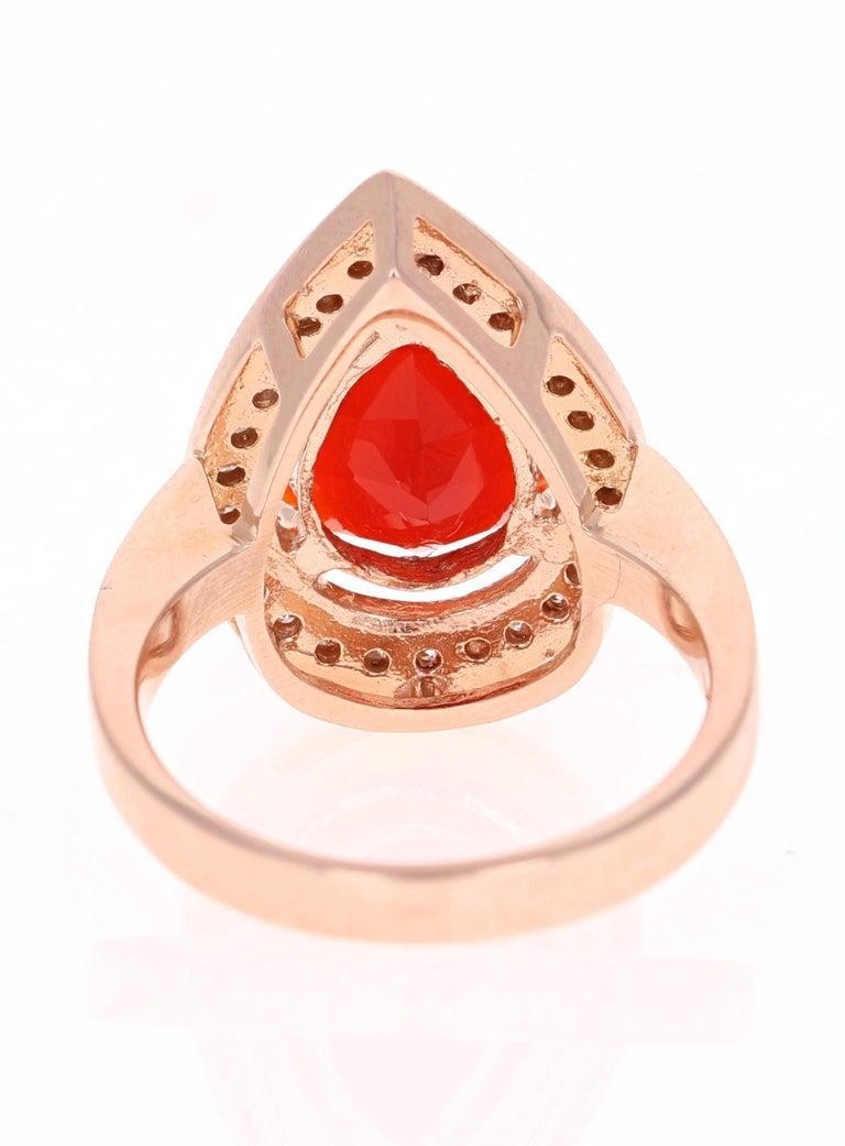 3.65 Carat Fire Opal Diamond 14 Karat Rose Gold Ring