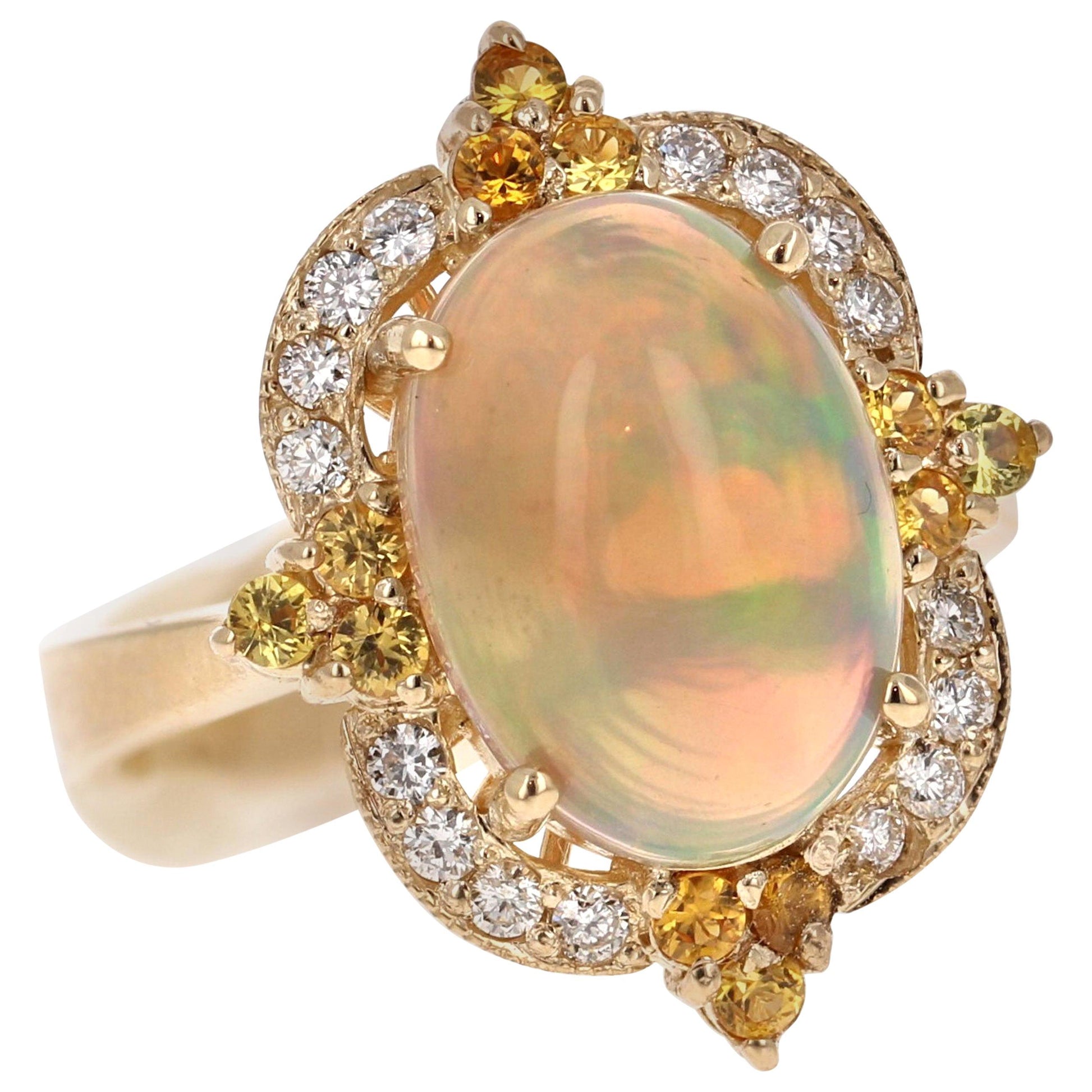 3.68 Carat Opal Sapphire Diamond 14 Karat Yellow Gold Ring
