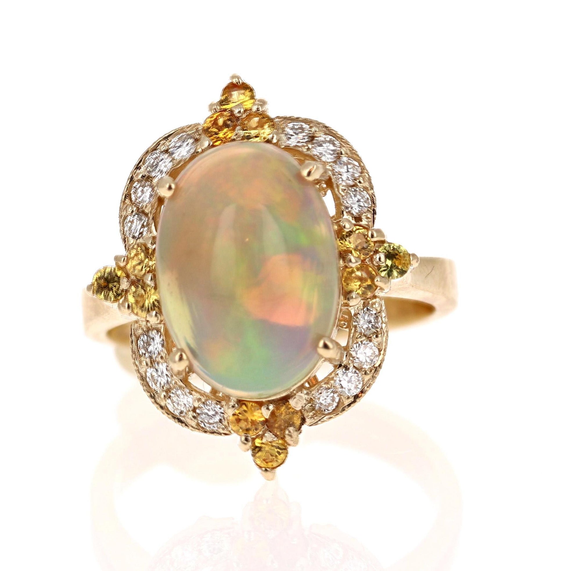 3.68 Carat Opal Sapphire Diamond 14 Karat Yellow Gold Ring