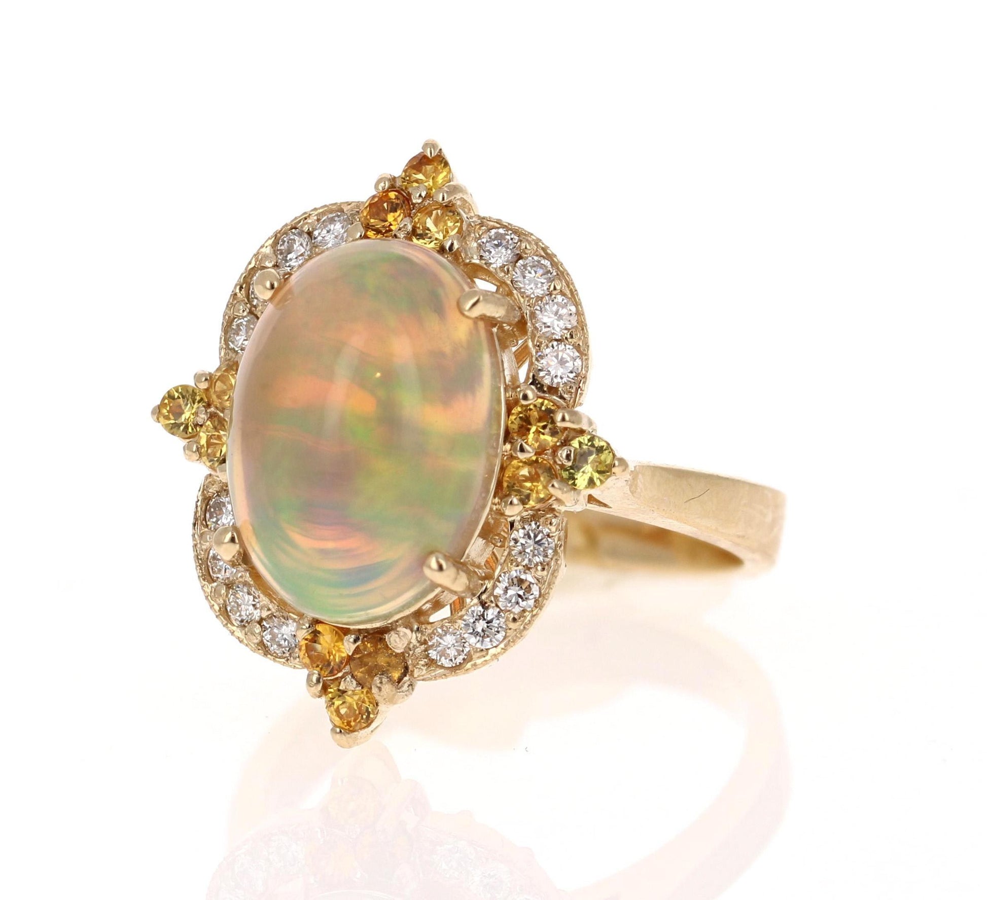 3.68 Carat Opal Sapphire Diamond 14 Karat Yellow Gold Ring