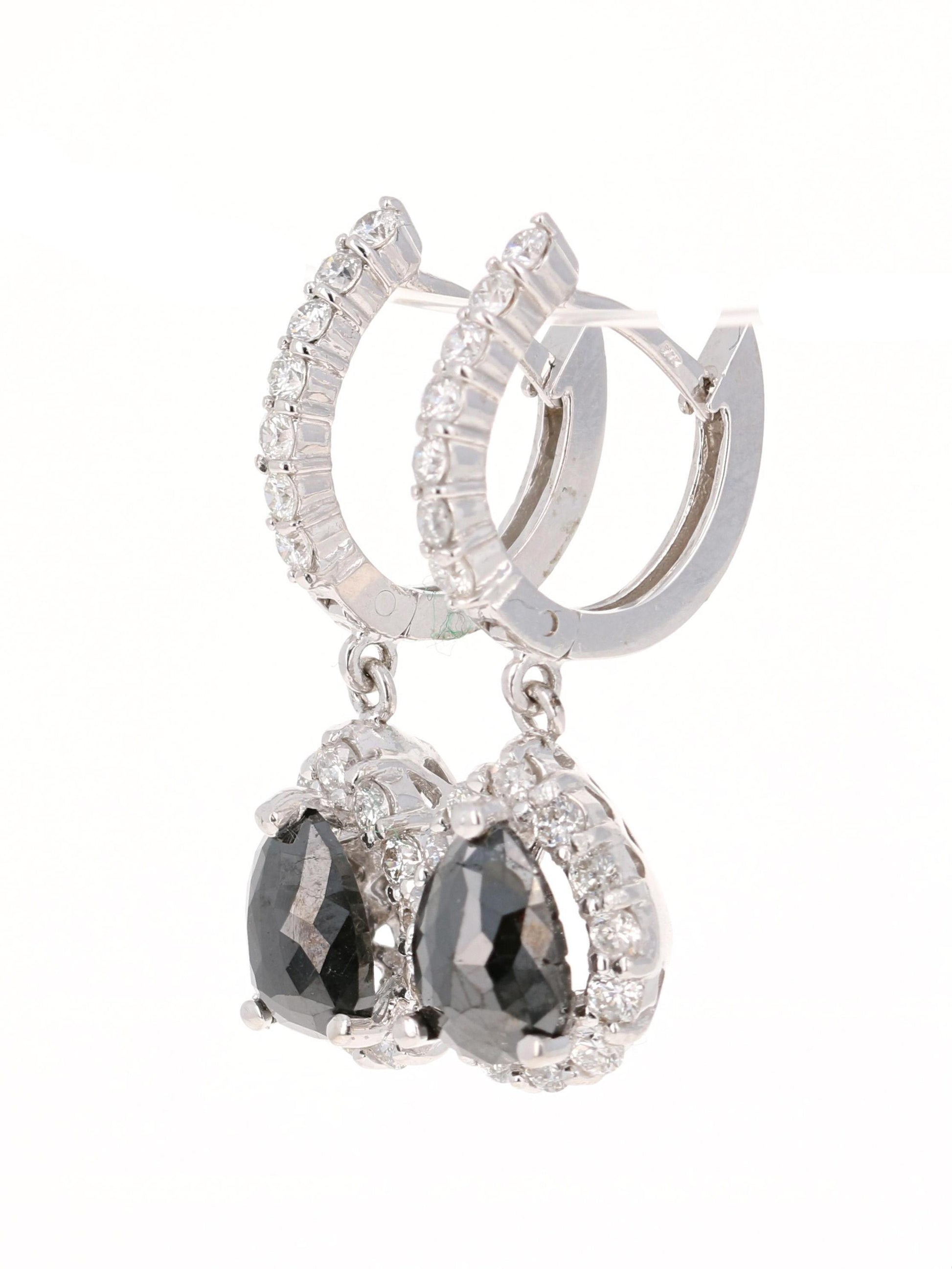 3.75 Carat Black Diamond White Gold Dangle Earrings