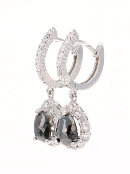 3.75 Carat Black Diamond White Gold Dangle Earrings