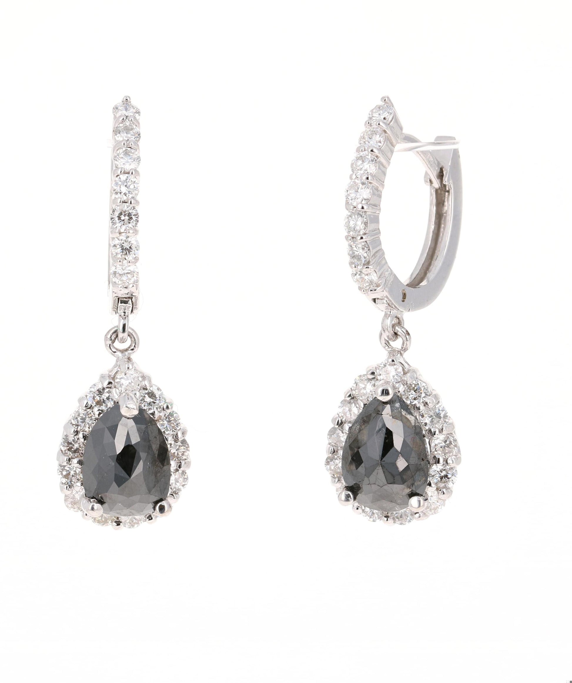 3.75 Carat Black Diamond White Gold Dangle Earrings
