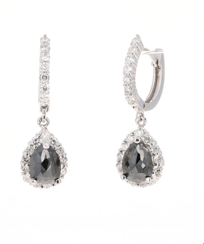 3.75 Carat Black Diamond White Gold Dangle Earrings